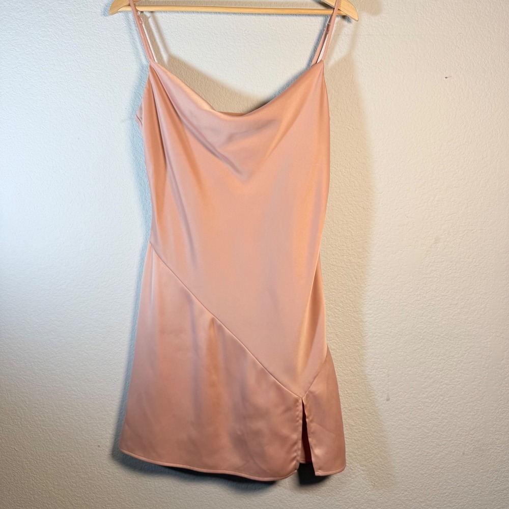 WAYF Satin Slip Dress Cowl Neck Mini Spaghetti Strap Pink Womens S
